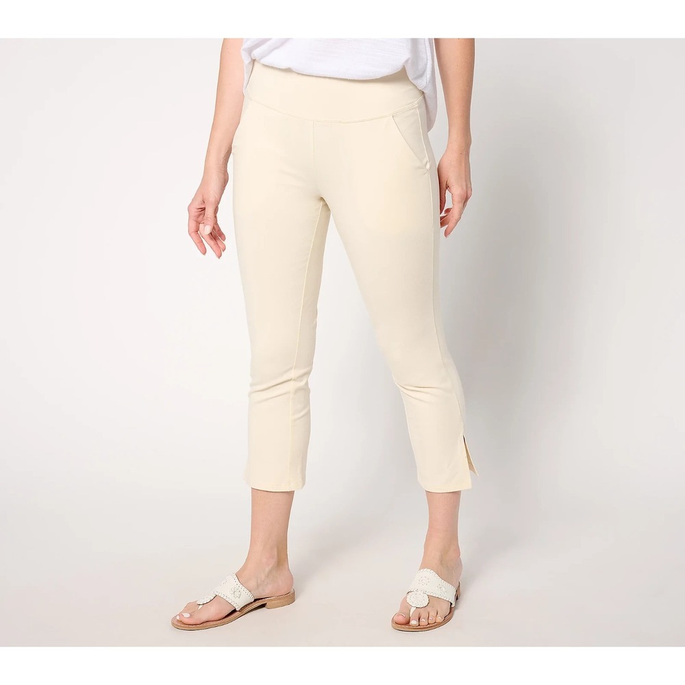 Women with Control Tummy Control Tall Knit‎ Crop Pants Ecru Cream XLT